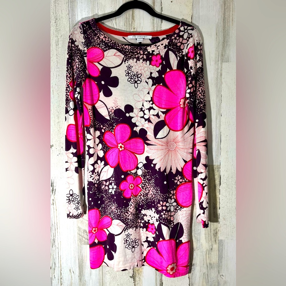 Diane Von Furstenberg Scoop Neck Floral Lightweight Cotton Silk Dress Size P